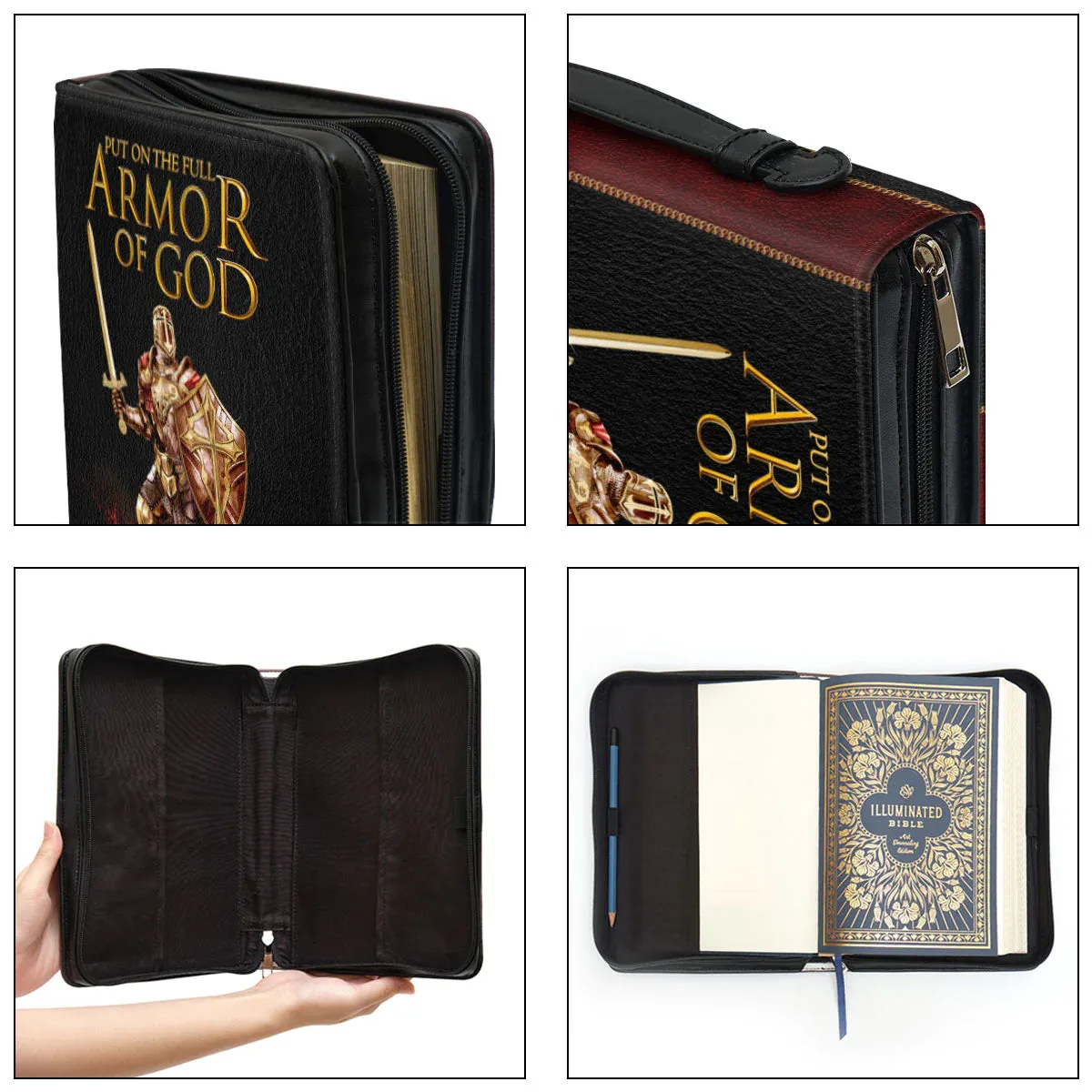 Christianart Bible Cover, Spiritual Warrior Bible Cover with Customizable Name - Armor of God Design.