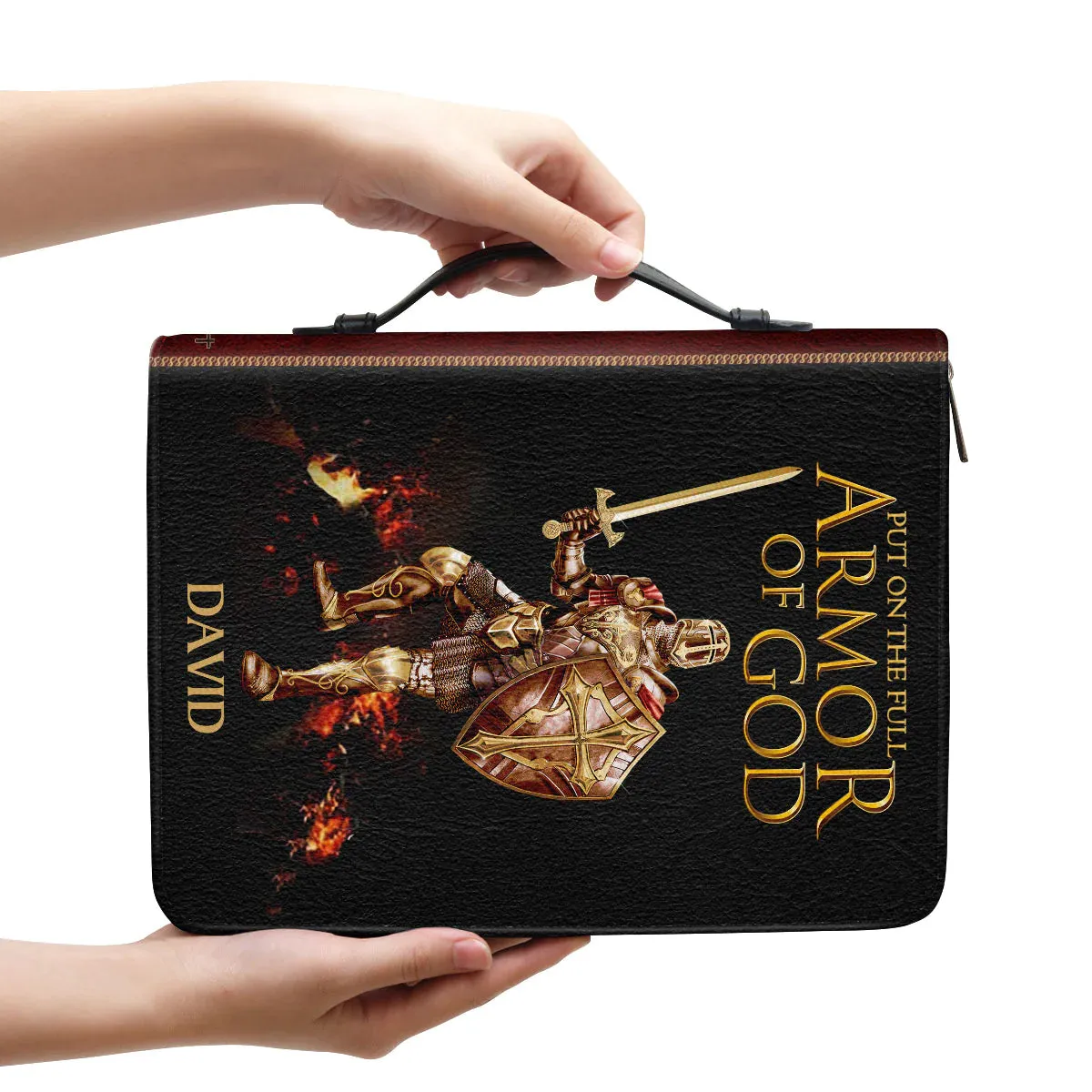 Christianart Bible Cover, Spiritual Warrior Bible Cover with Customizable Name - Armor of God Design.