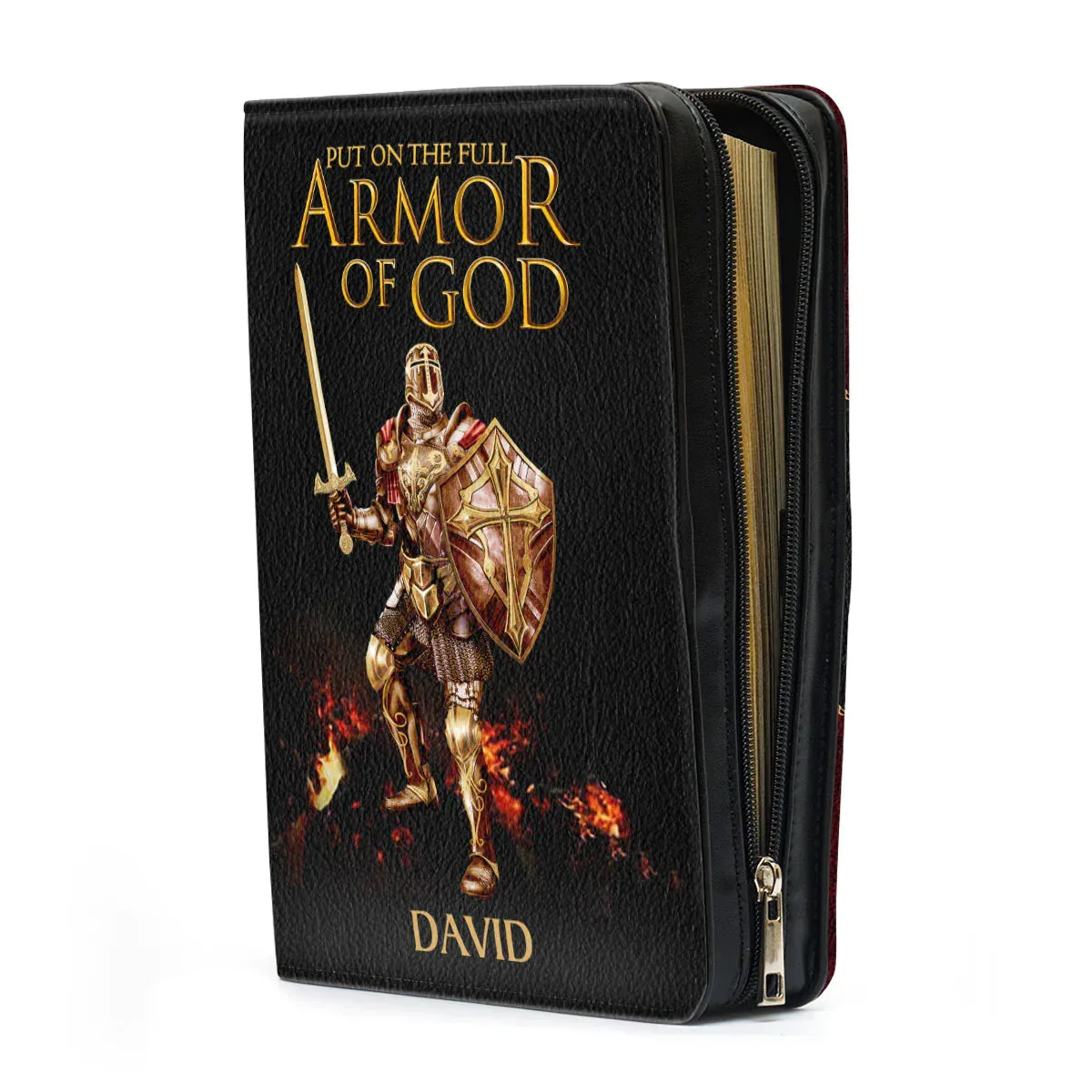 Christianart Bible Cover, Spiritual Warrior Bible Cover with Customizable Name - Armor of God Design.