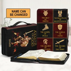 Christianart Bible Cover, Spiritual Warrior Bible Cover with Customizable Name - Armor of God Design.