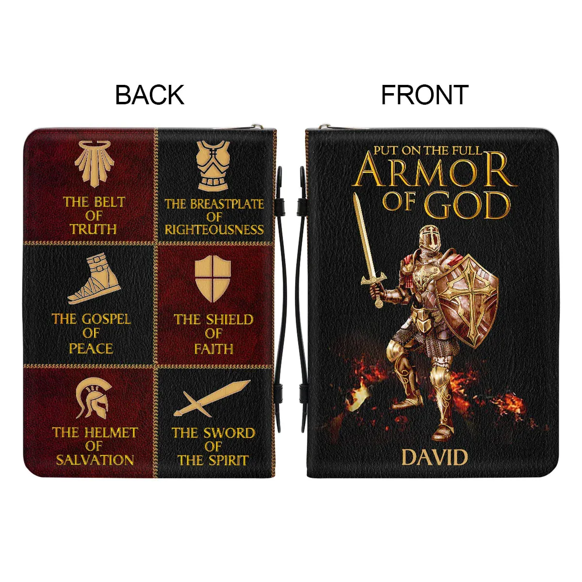 Christianart Bible Cover, Spiritual Warrior Bible Cover with Customizable Name - Armor of God Design.
