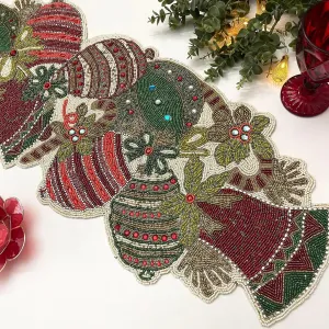 Christmas Bell and Ornament Beaded Table Runner