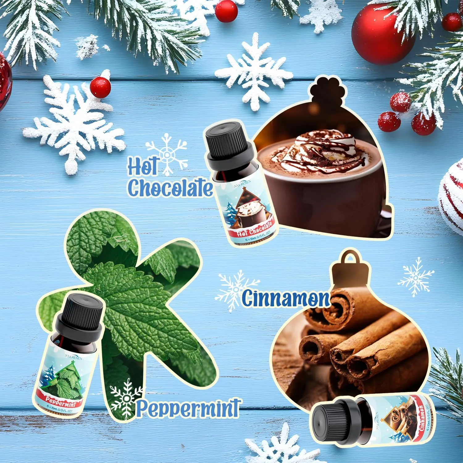 Christmas Essential Oil Gift Set - Holiday Fragrance Oils for Diffuser, Soap & C