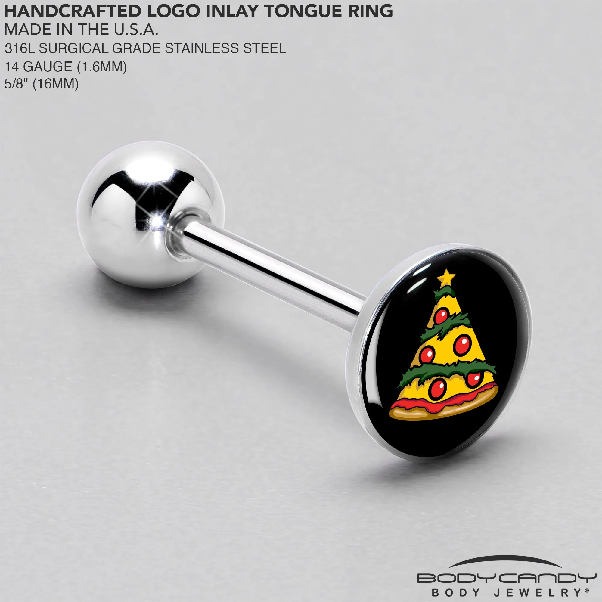 Christmas Holiday Pizza Tree Barbell Tongue Ring