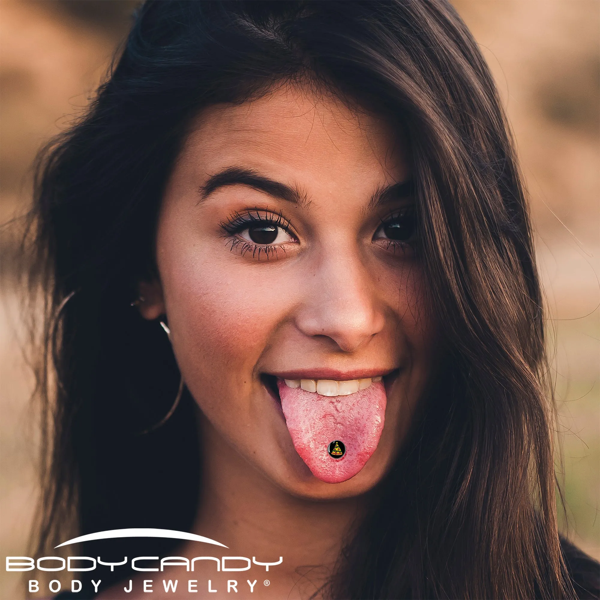 Christmas Holiday Pizza Tree Barbell Tongue Ring