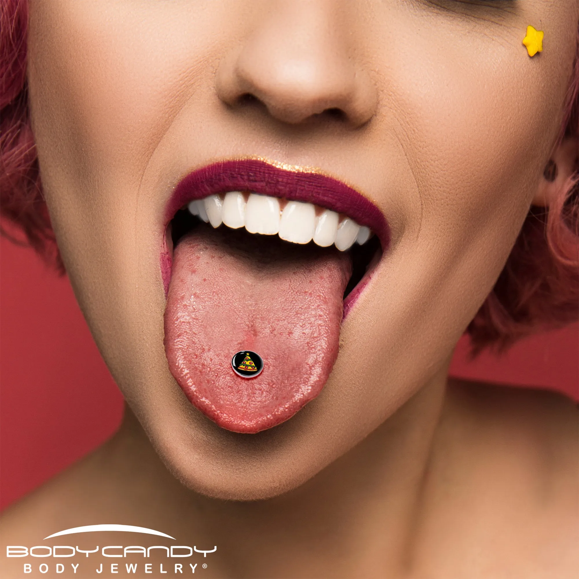 Christmas Holiday Pizza Tree Barbell Tongue Ring