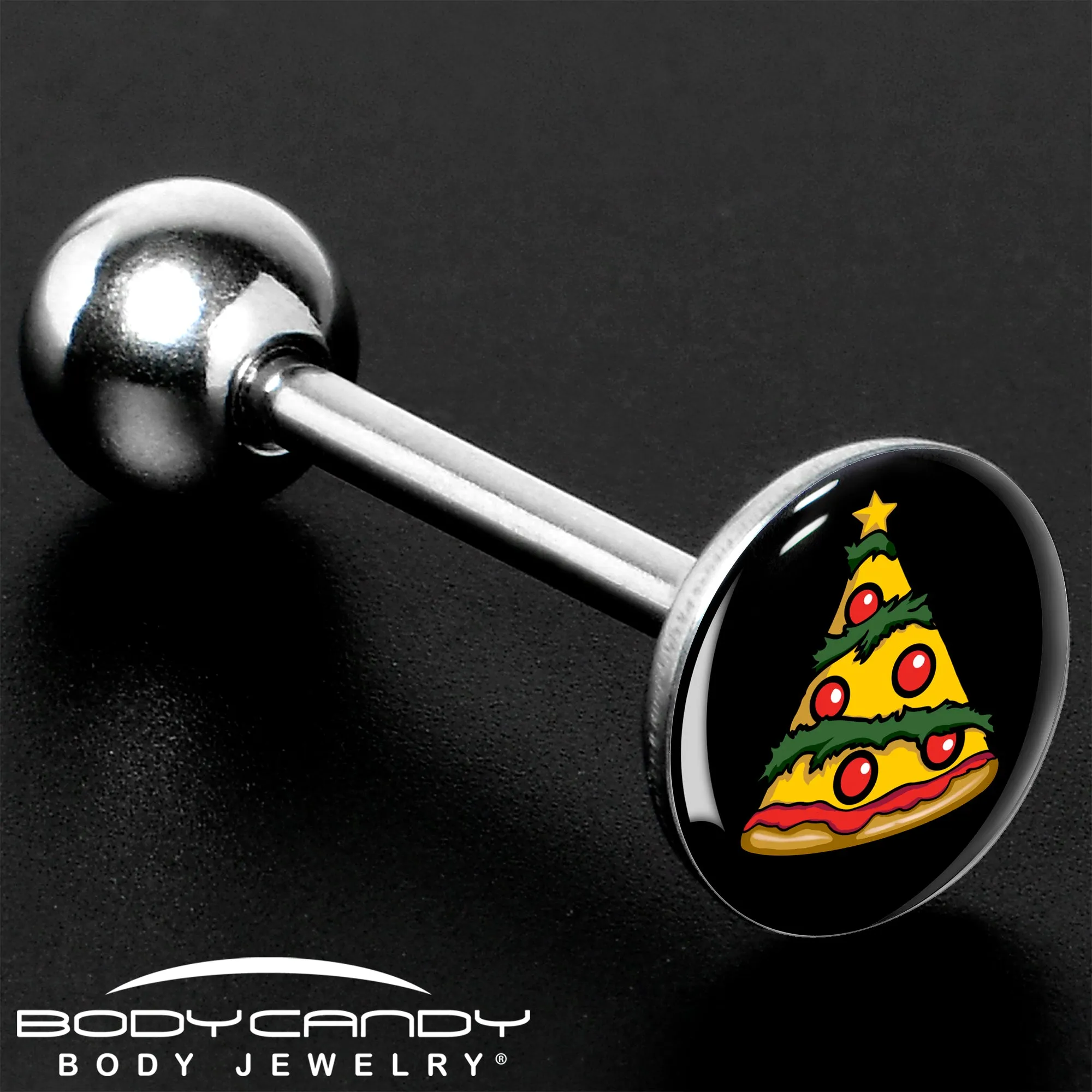 Christmas Holiday Pizza Tree Barbell Tongue Ring