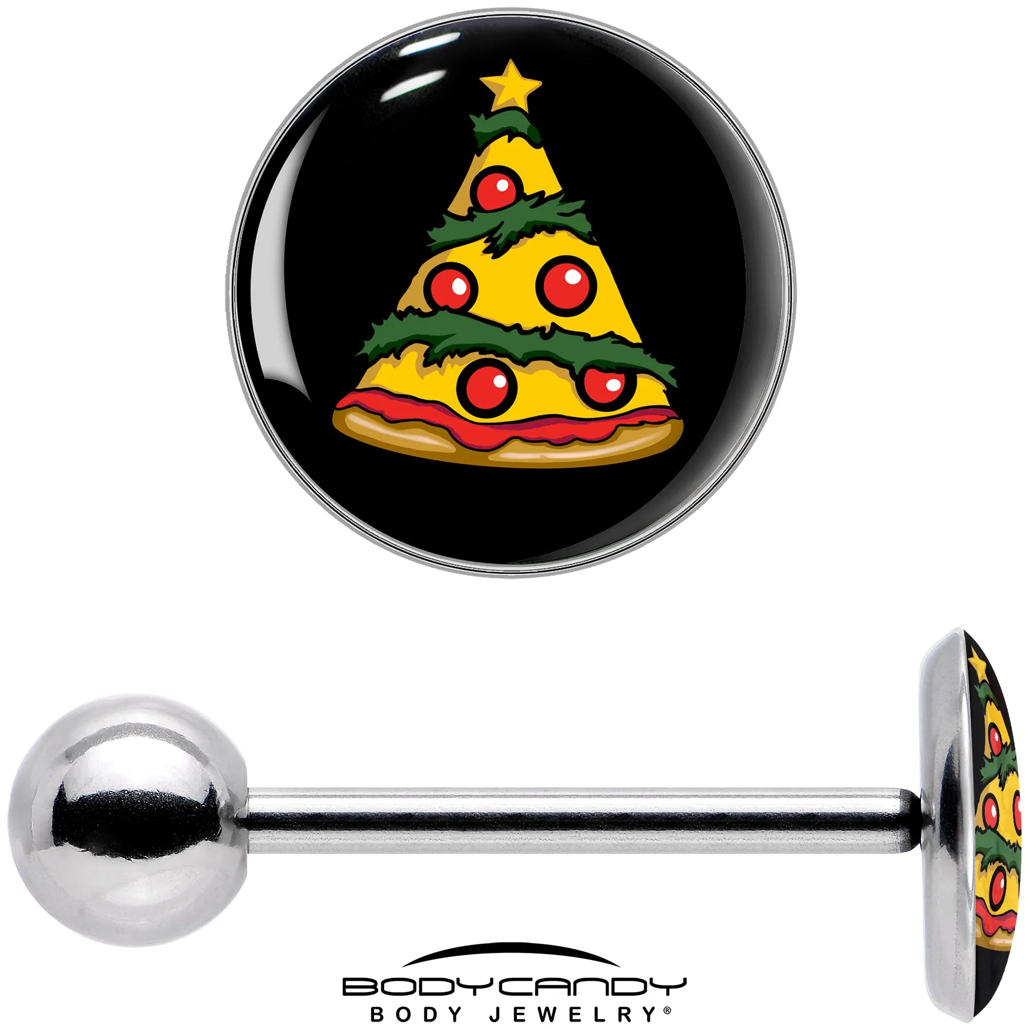 Christmas Holiday Pizza Tree Barbell Tongue Ring