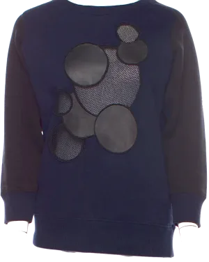 Christopher Kane UK. Colorblock Blue/Black 3/4 Sleeve Top w/Circles Embellishment