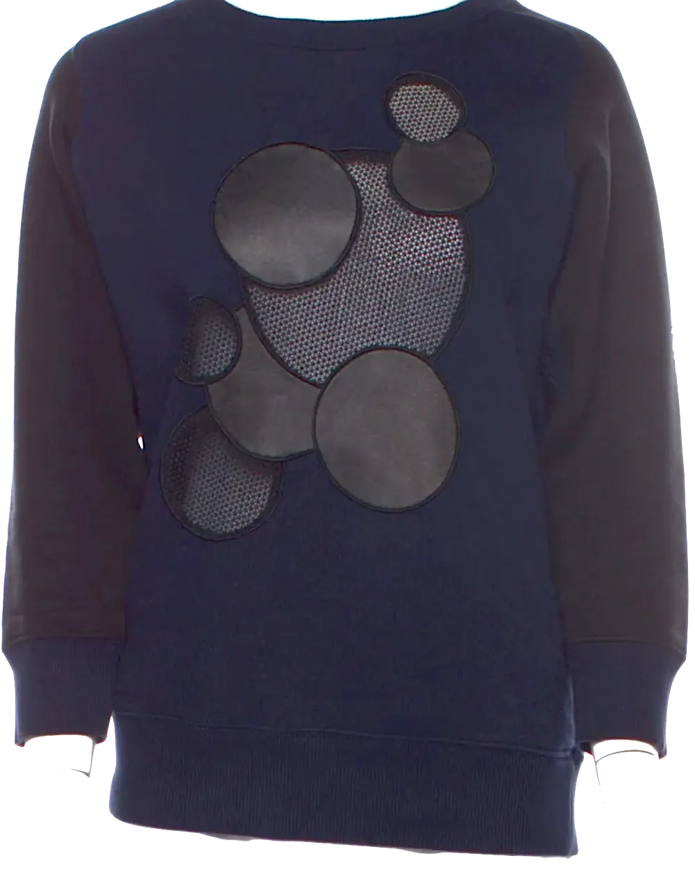 Christopher Kane UK. Colorblock Blue/Black 3/4 Sleeve Top w/Circles Embellishment