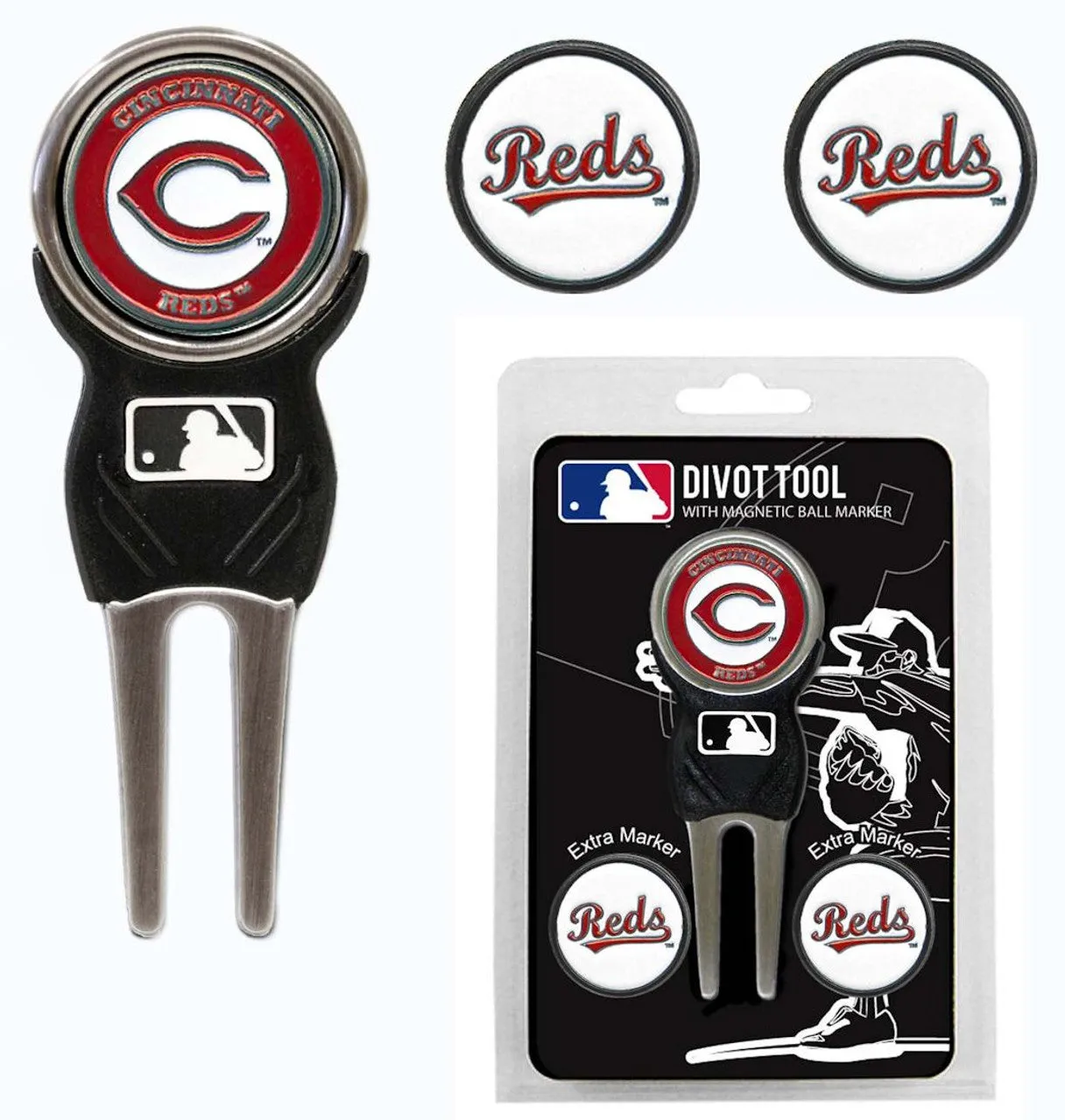 Cincinnati Reds Golf Divot Tool with 3 Markers