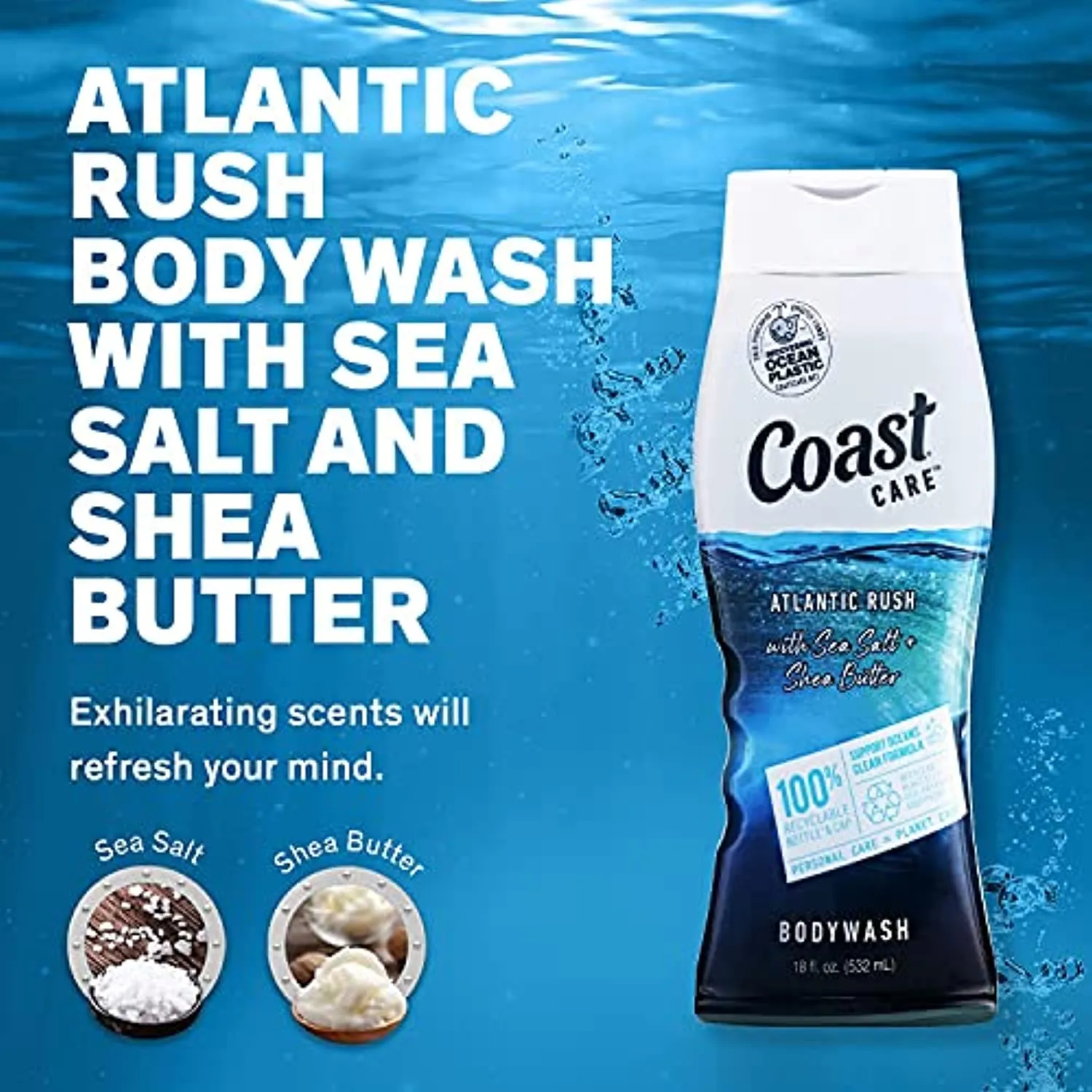 COAST CARE Body Wash - ATLANTIC RUSH 18OZ (PACK OF 6)