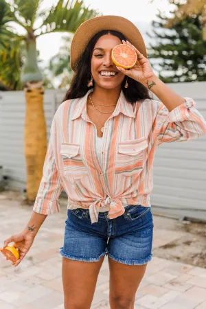 Coconut Dreams Striped Top- Coral & Olive