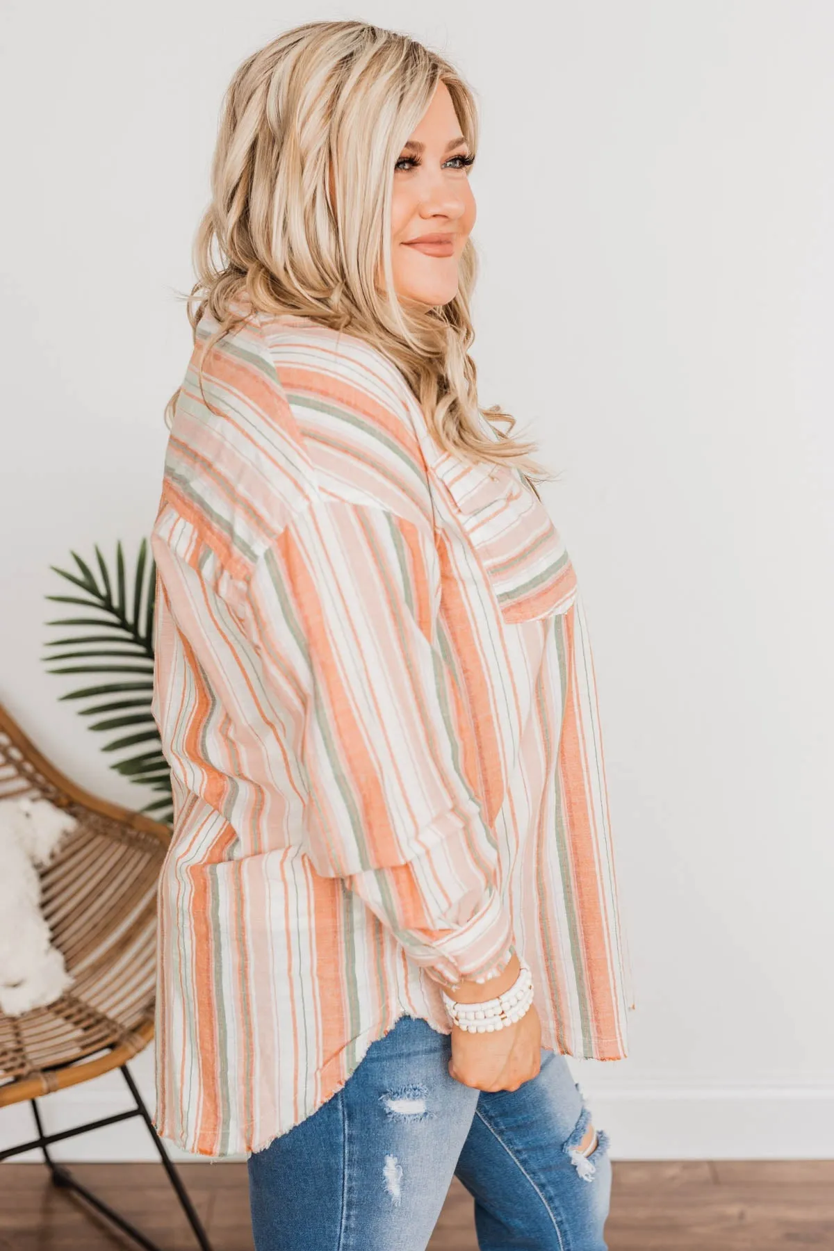 Coconut Dreams Striped Top- Coral & Olive