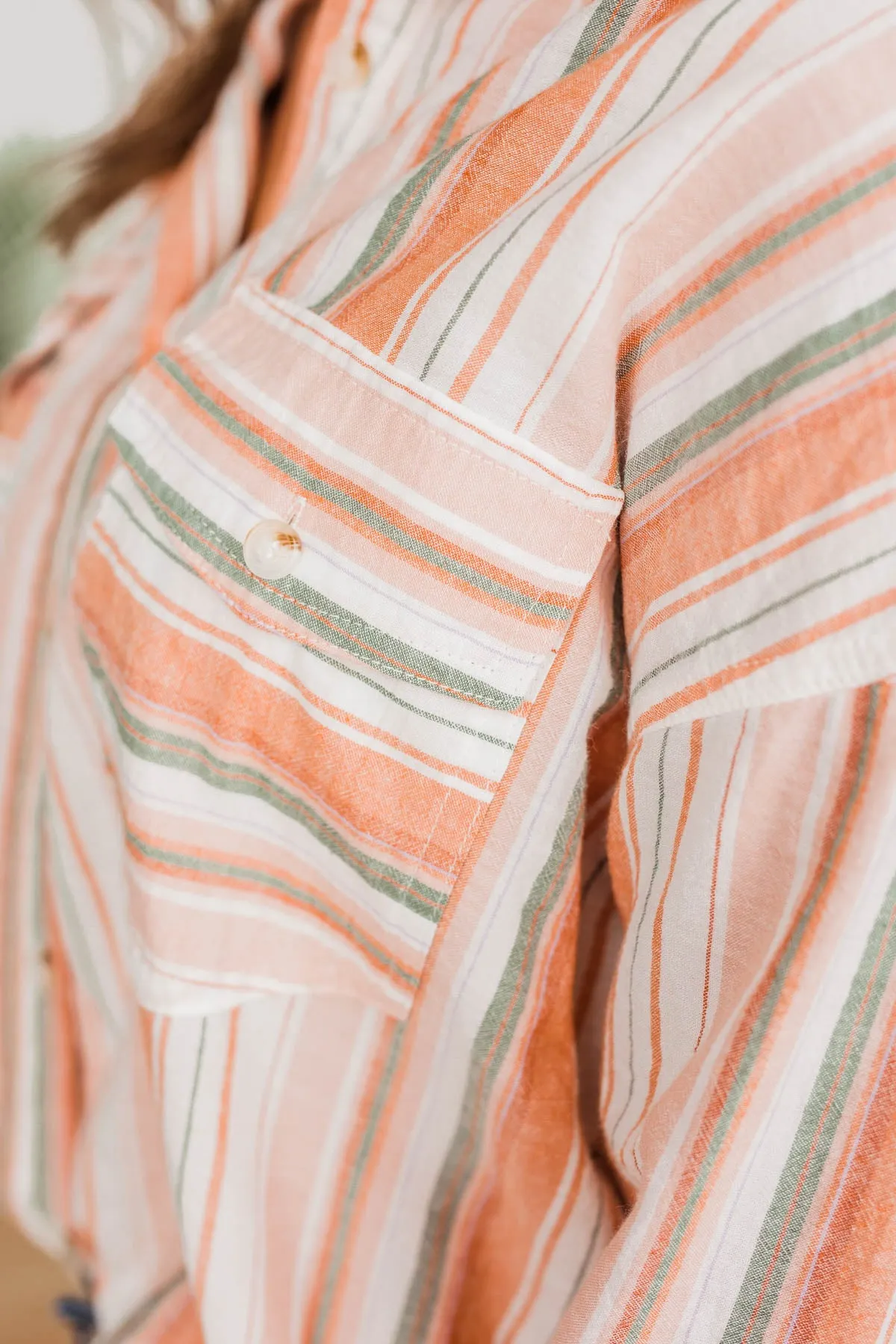 Coconut Dreams Striped Top- Coral & Olive
