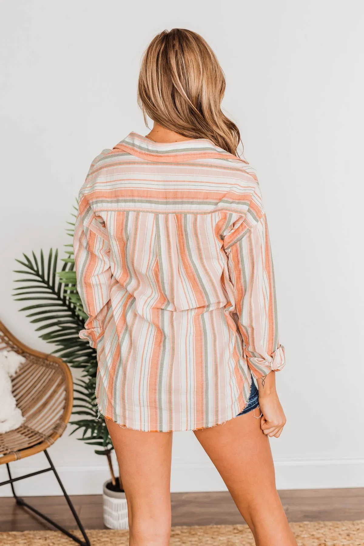 Coconut Dreams Striped Top- Coral & Olive