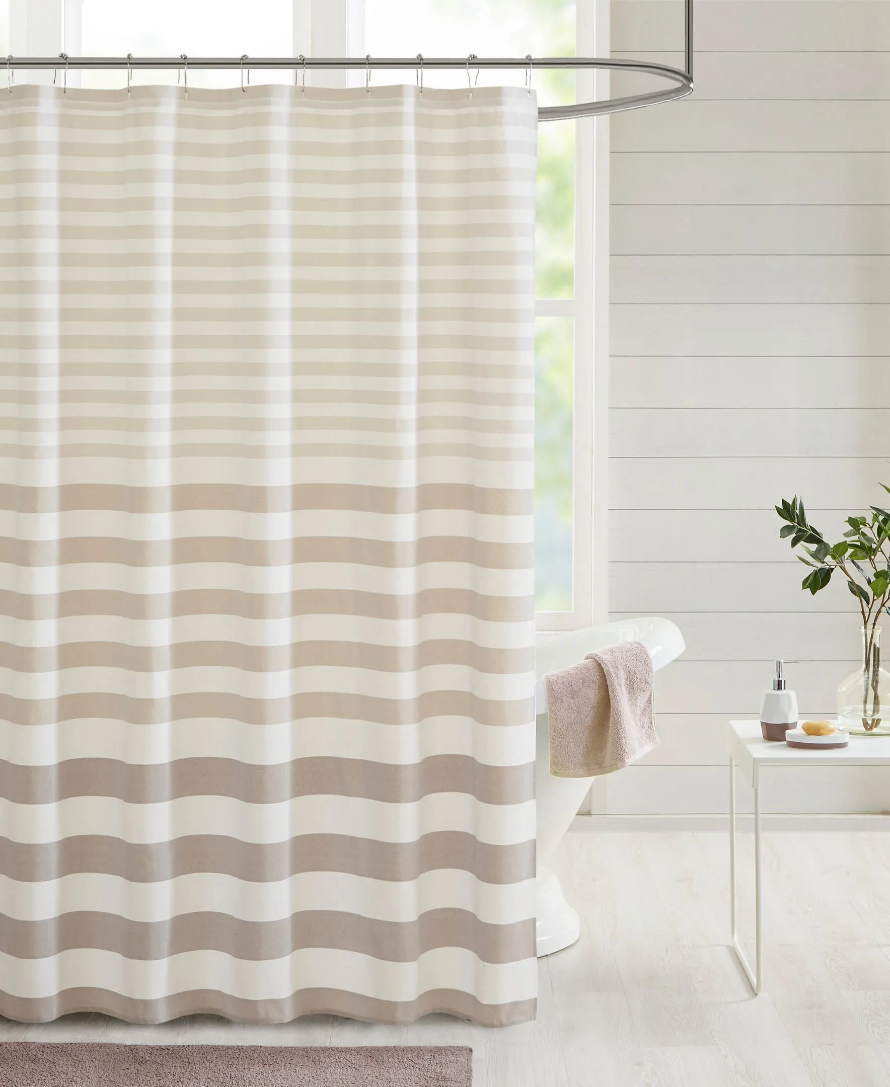 Colette Stripe Blended Yarn Dyed Woven Shower Curtain