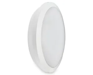 Collingwood WL9527CCS 15-25W IP65 1750-3000lm CCT Round LED Bulkhead with Emergency & Microwave Sensor - White