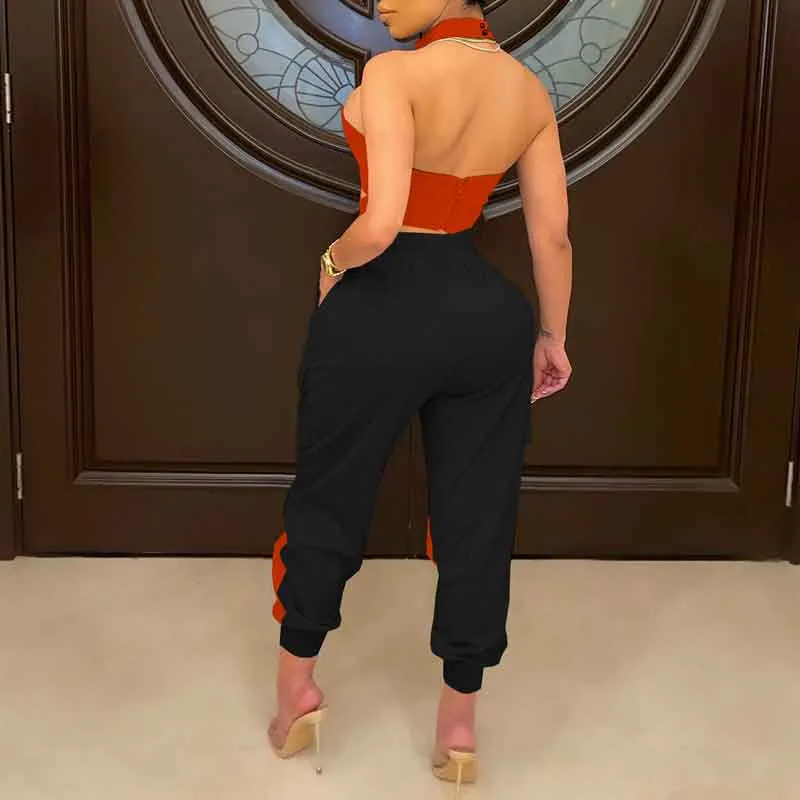 Colorblock Cut Out Tube Top & Pocket Design Pants Set