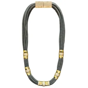 Colorblock Necklace Gray Rhinestone