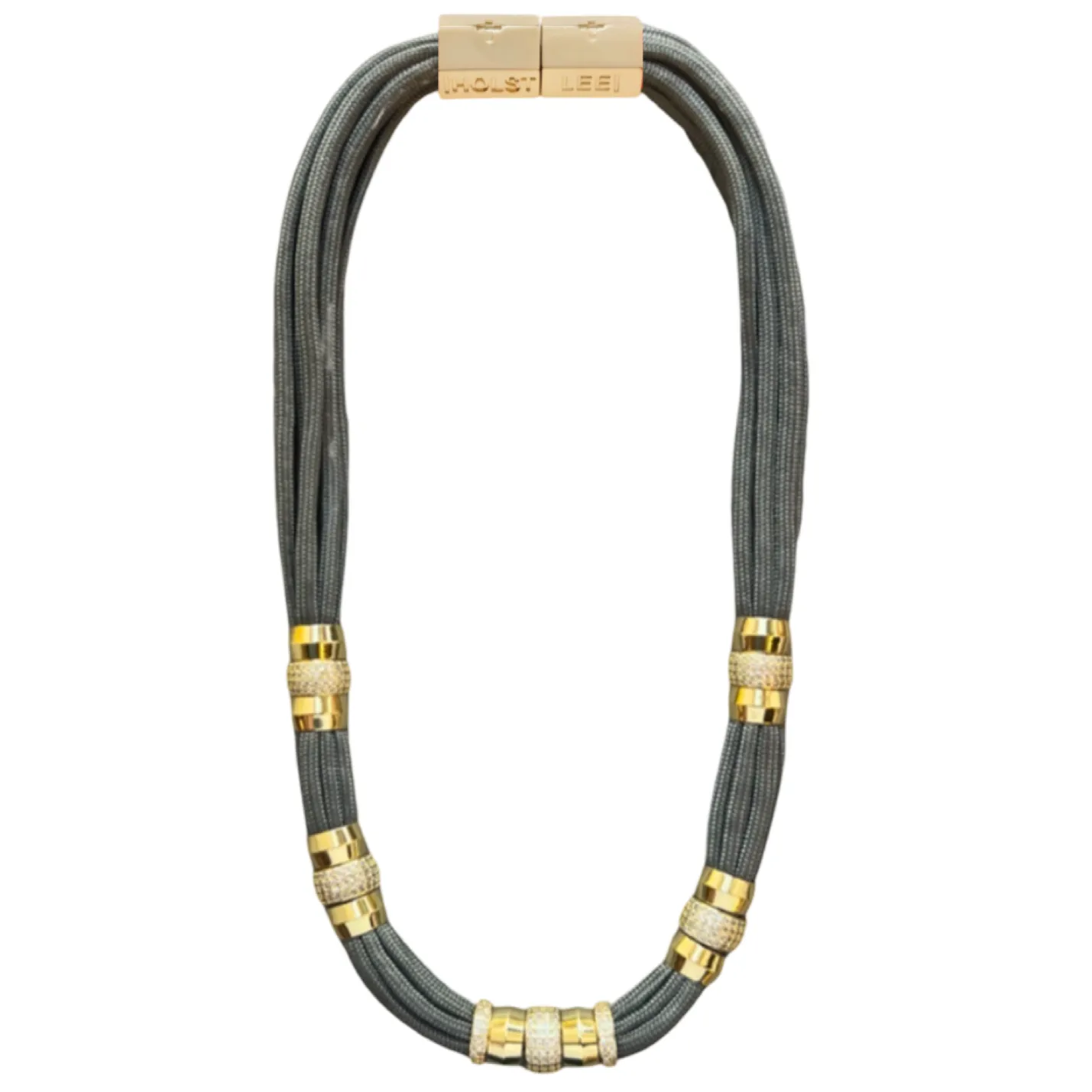 Colorblock Necklace Gray Rhinestone