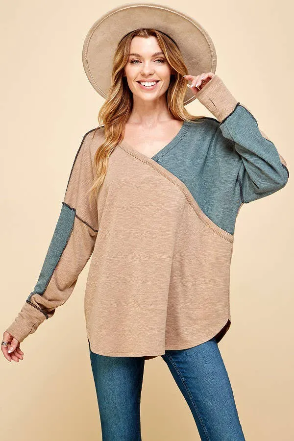 Colorblock Outseam Long Sleeve Top