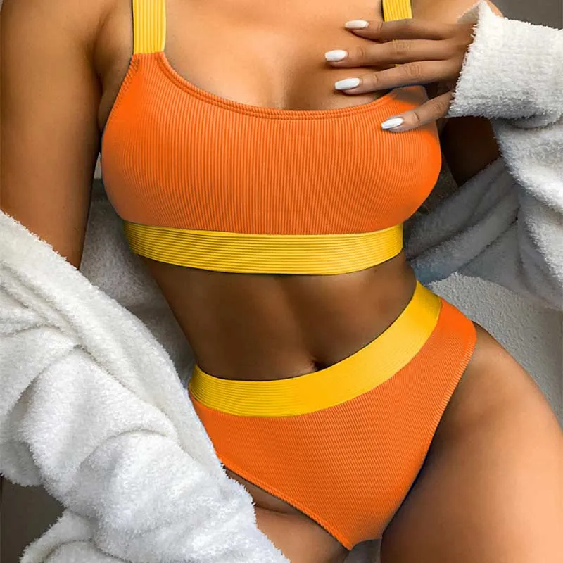 Colorblock Ribbed Swimsuit Set