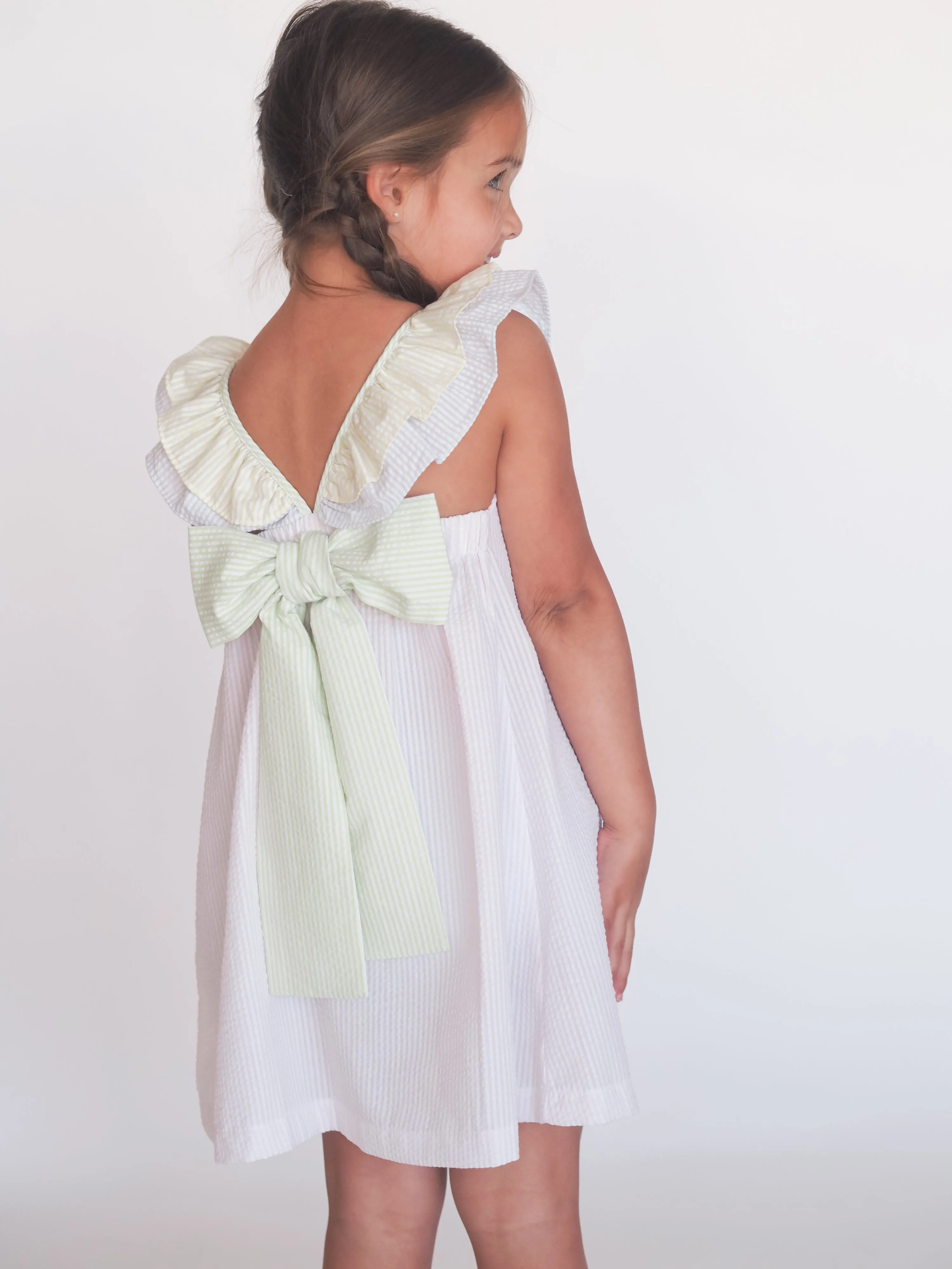 Colorblock Seersucker Girls Dress