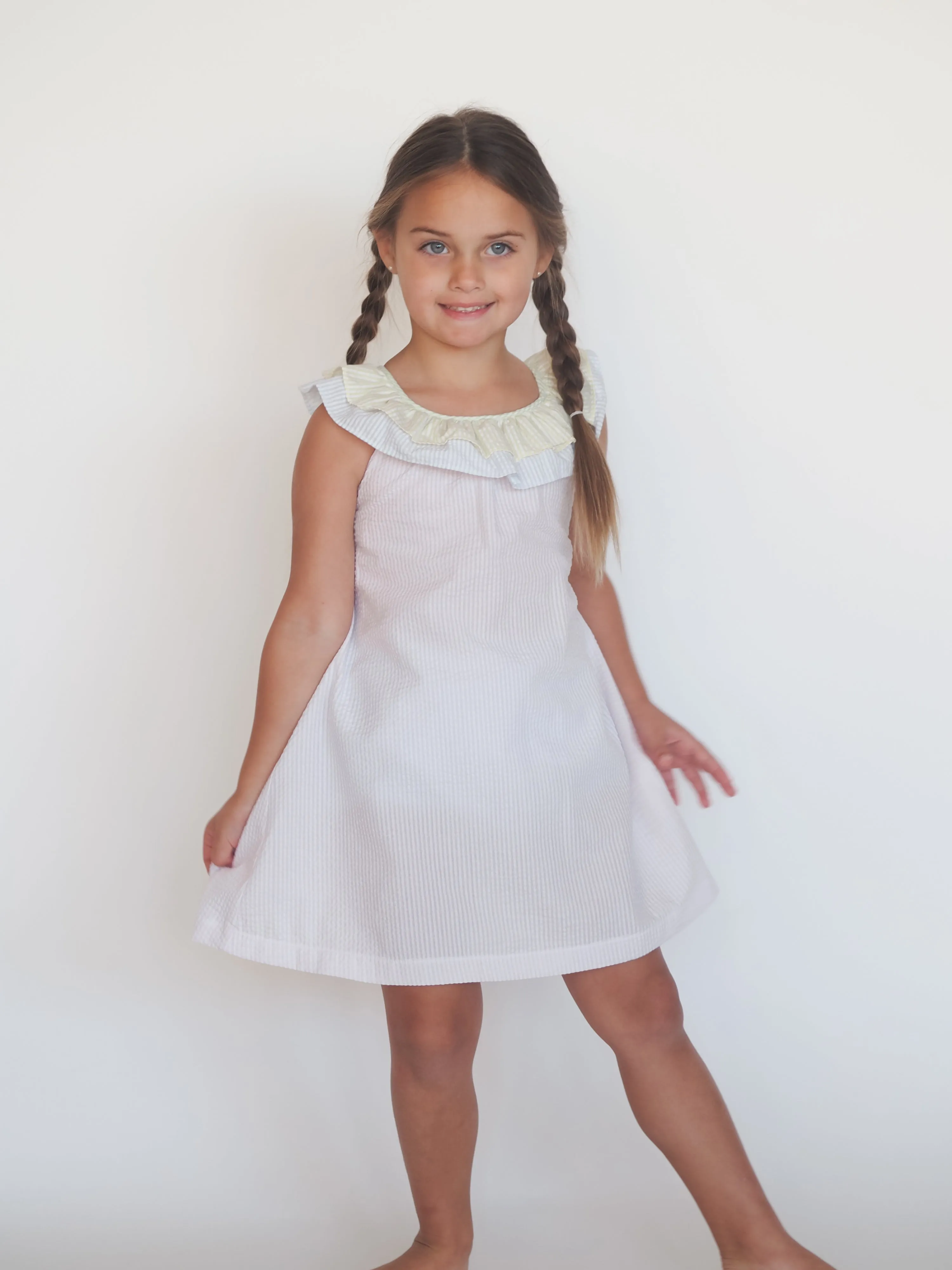 Colorblock Seersucker Girls Dress