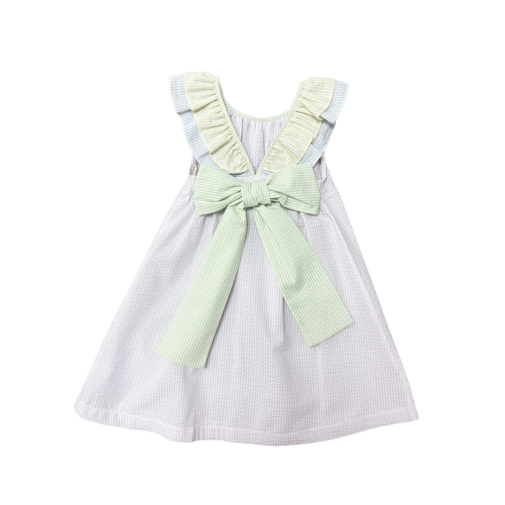 Colorblock Seersucker Girls Dress