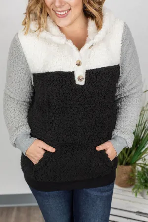 ColorBlock Sherpa Hoodie - Monochrome