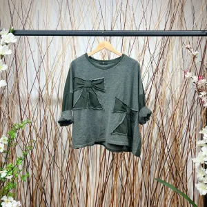 Comfort Sweatshirt with Stitched Bows Decoration