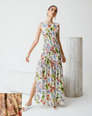 Crew neck elsaticed maxi dress