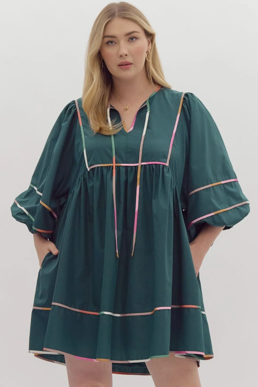 Curvy Green Half Sleeve Dress