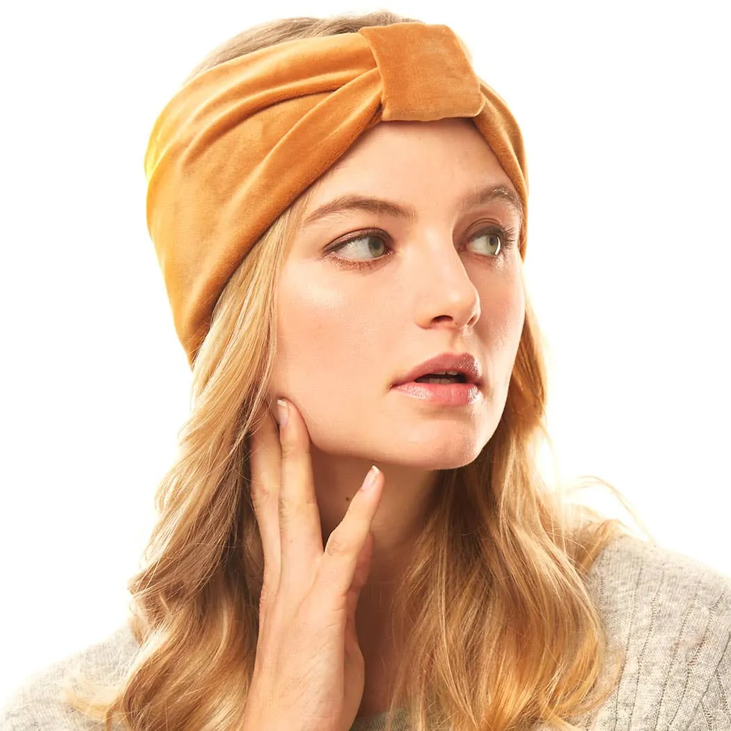 Dark Camel Velvet Knotted Solid Headband