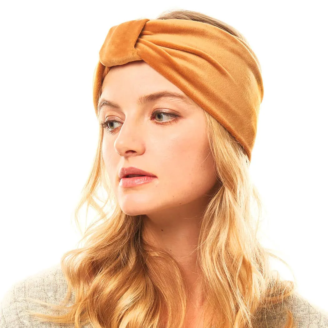 Dark Camel Velvet Knotted Solid Headband