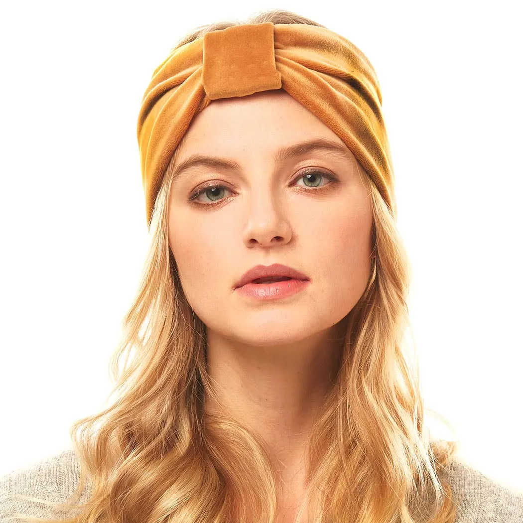 Dark Camel Velvet Knotted Solid Headband