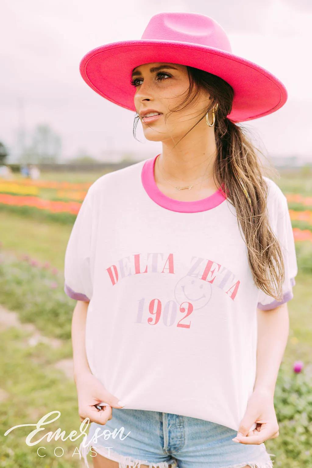 Delta Zeta Smiley Colorblock Ringer Tee