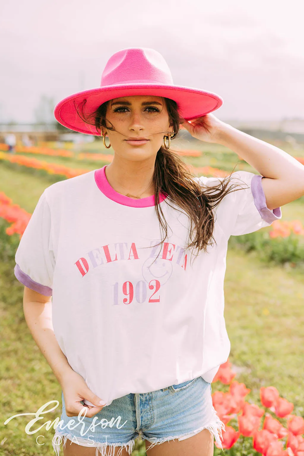 Delta Zeta Smiley Colorblock Ringer Tee