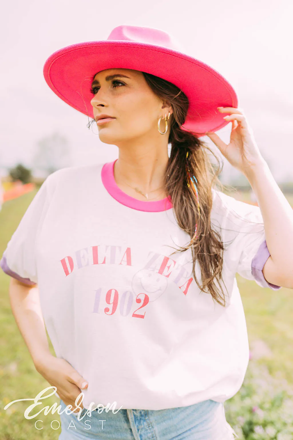 Delta Zeta Smiley Colorblock Ringer Tee