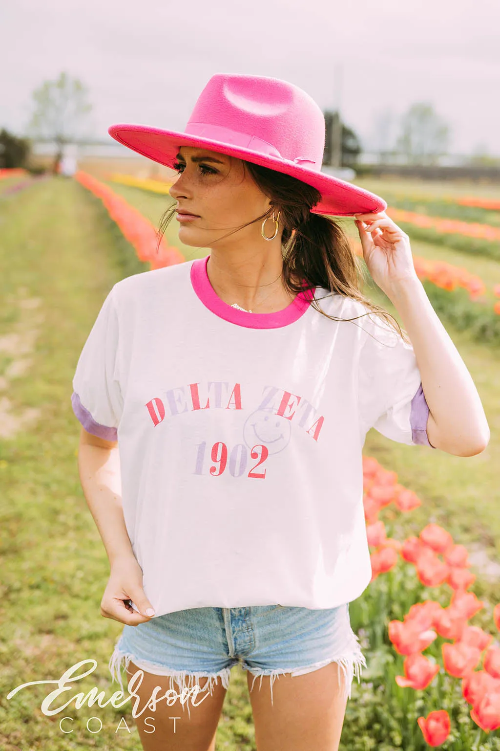 Delta Zeta Smiley Colorblock Ringer Tee