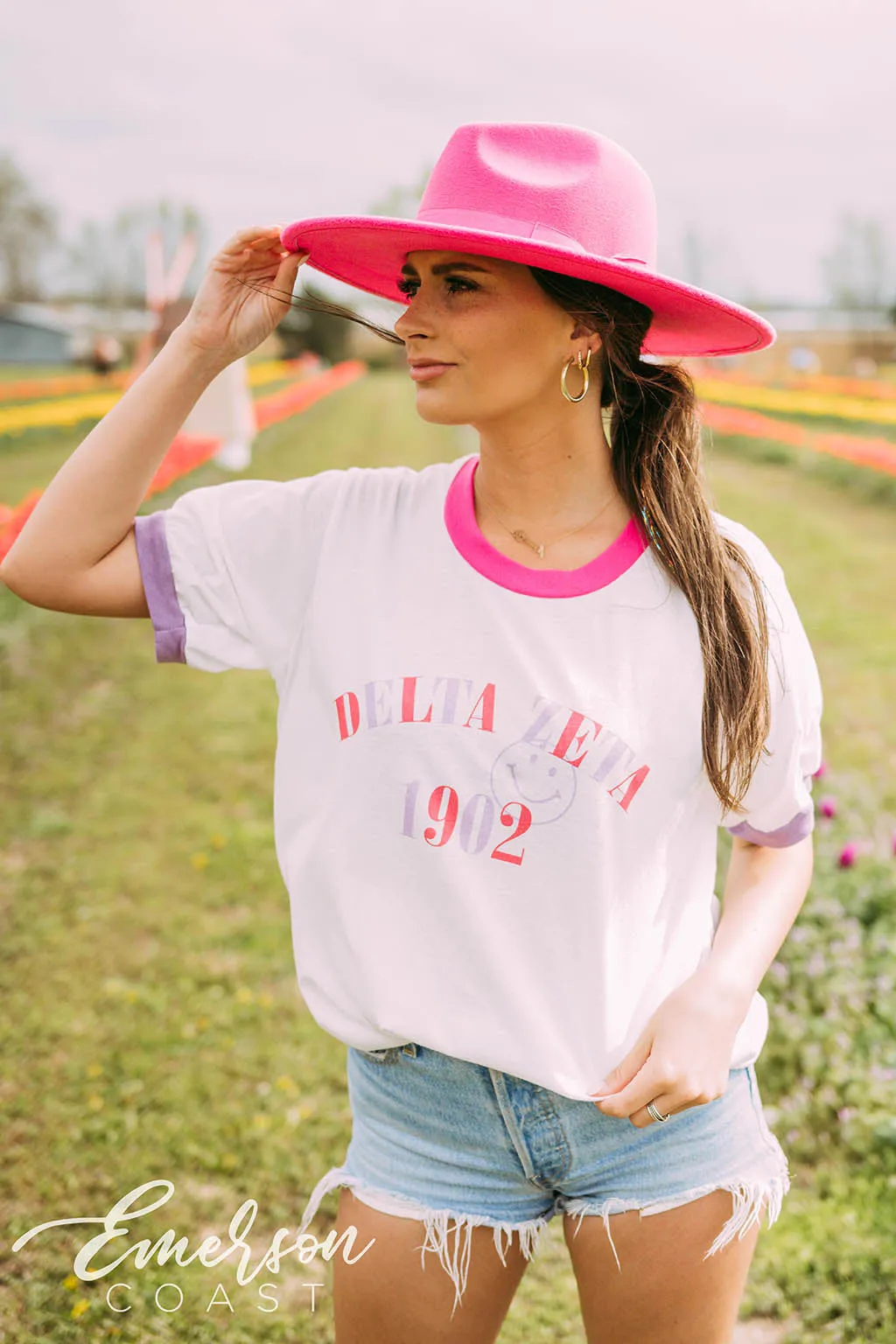 Delta Zeta Smiley Colorblock Ringer Tee