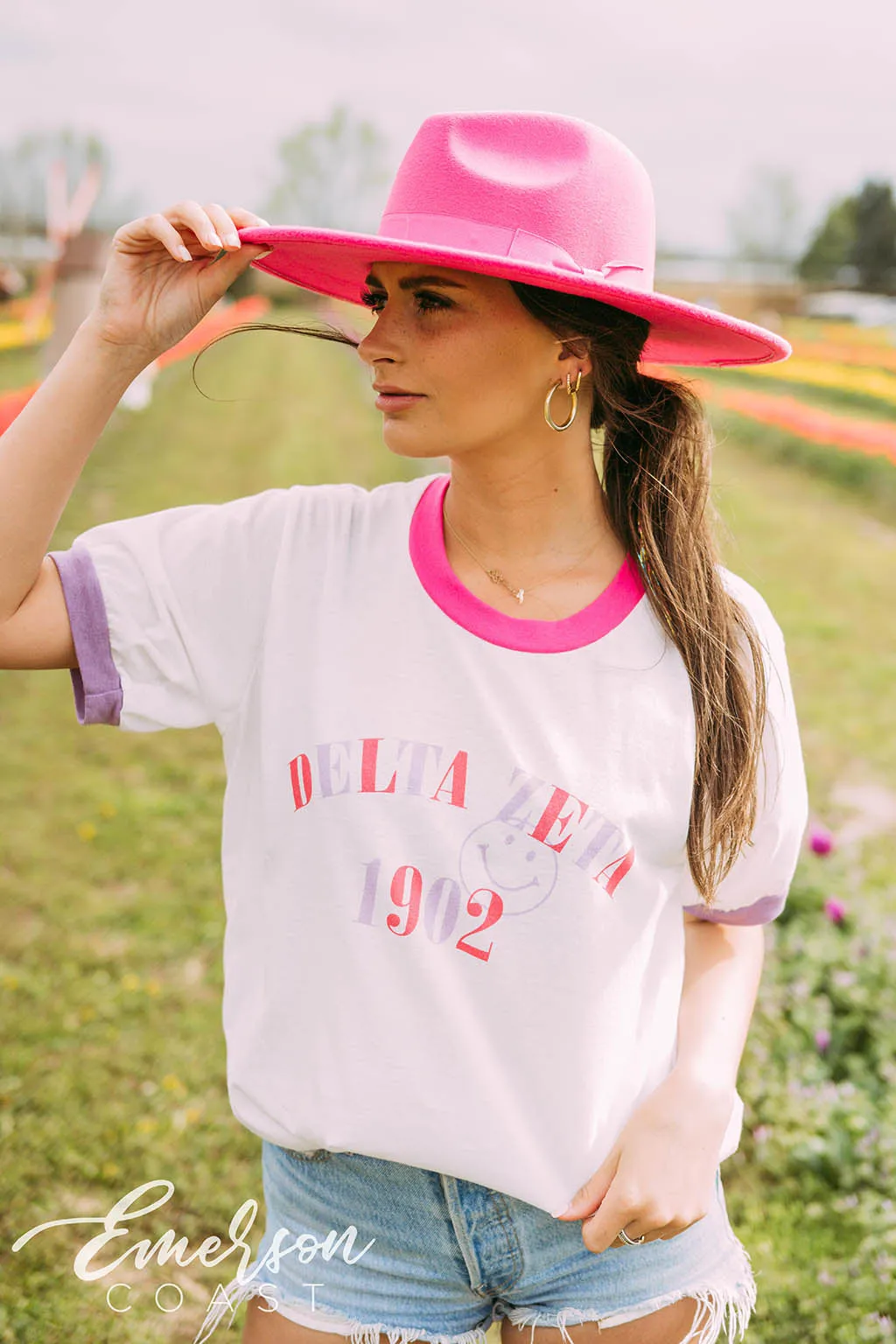 Delta Zeta Smiley Colorblock Ringer Tee