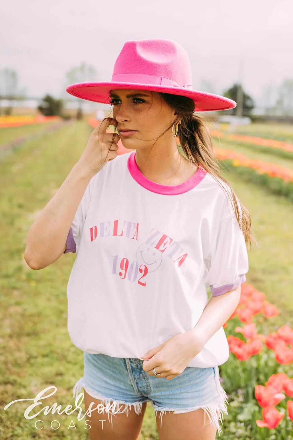 Delta Zeta Smiley Colorblock Ringer Tee