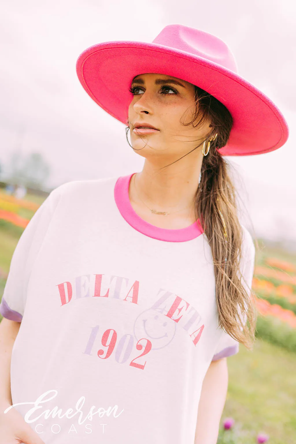 Delta Zeta Smiley Colorblock Ringer Tee