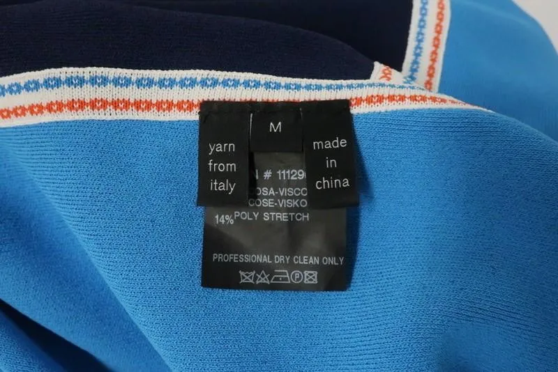 Derek Lam Dress Blue Colorblock Stretch Knit Size Medium Short Sleeve V-Neck