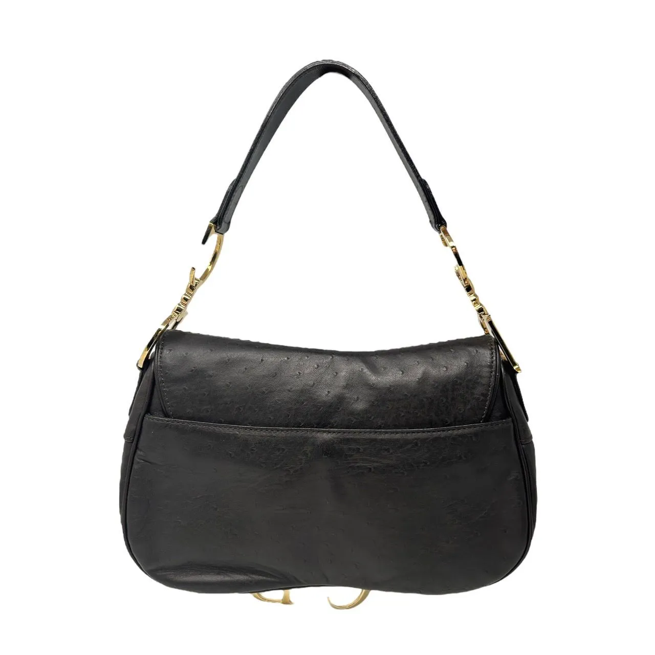 Dior Dark Brown Ostrich Double Saddle Bag