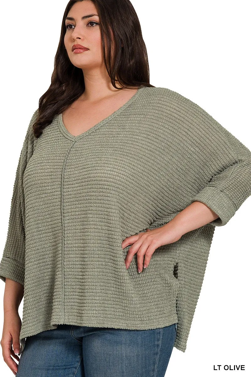 Dolly 3/4 Sleeve Loose Knit Blouse Sm - 3XL in Light Olive * on sale *
