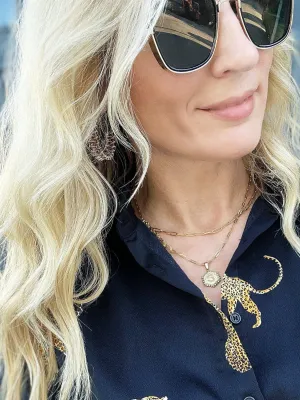 Double Row Hexagon Initial Necklace-Gold