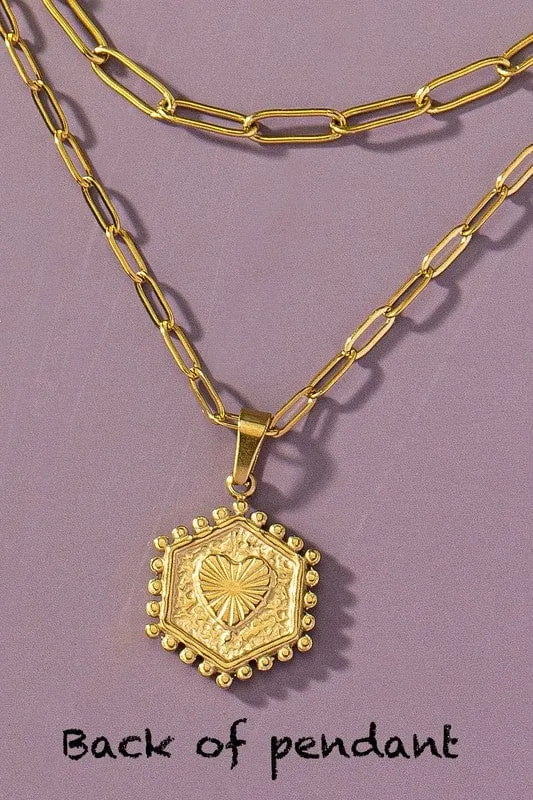 Double Row Hexagon Initial Necklace-Gold